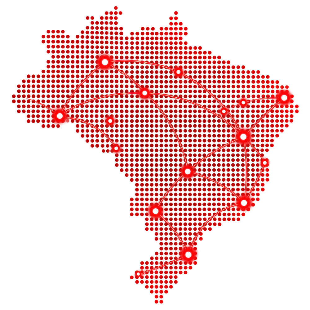 Mapa do Brasil em pontos, com as conexões do atendimento nacional da Pontual